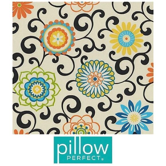 Pillow Perfect Outdoor/Indoor Pom Pom Play Lagoon Black Tufted Seat Cushions - Picture 4 of 10